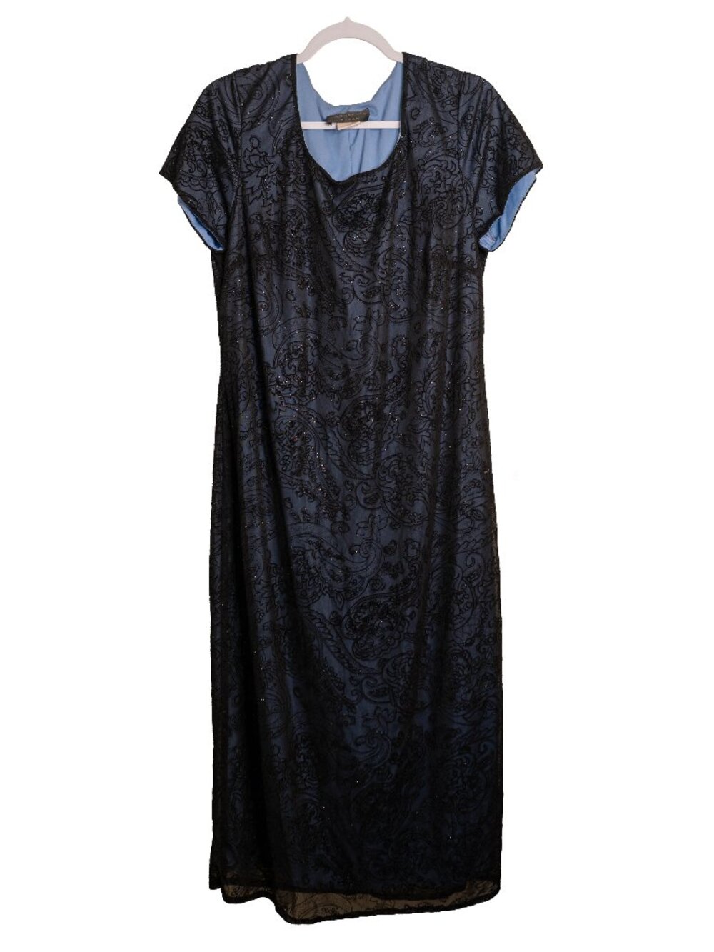 Vintage 90s Connected Womens Velvet Burnout Midi Dress - Blue Black - Size Large